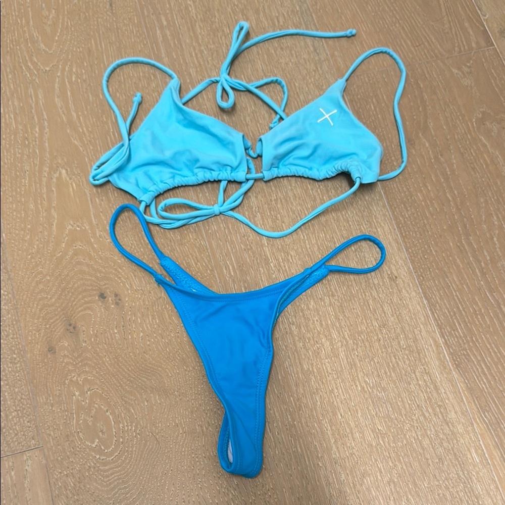 Boutine LA Blue Bikini Set with Triangle Top and Thong Bottom